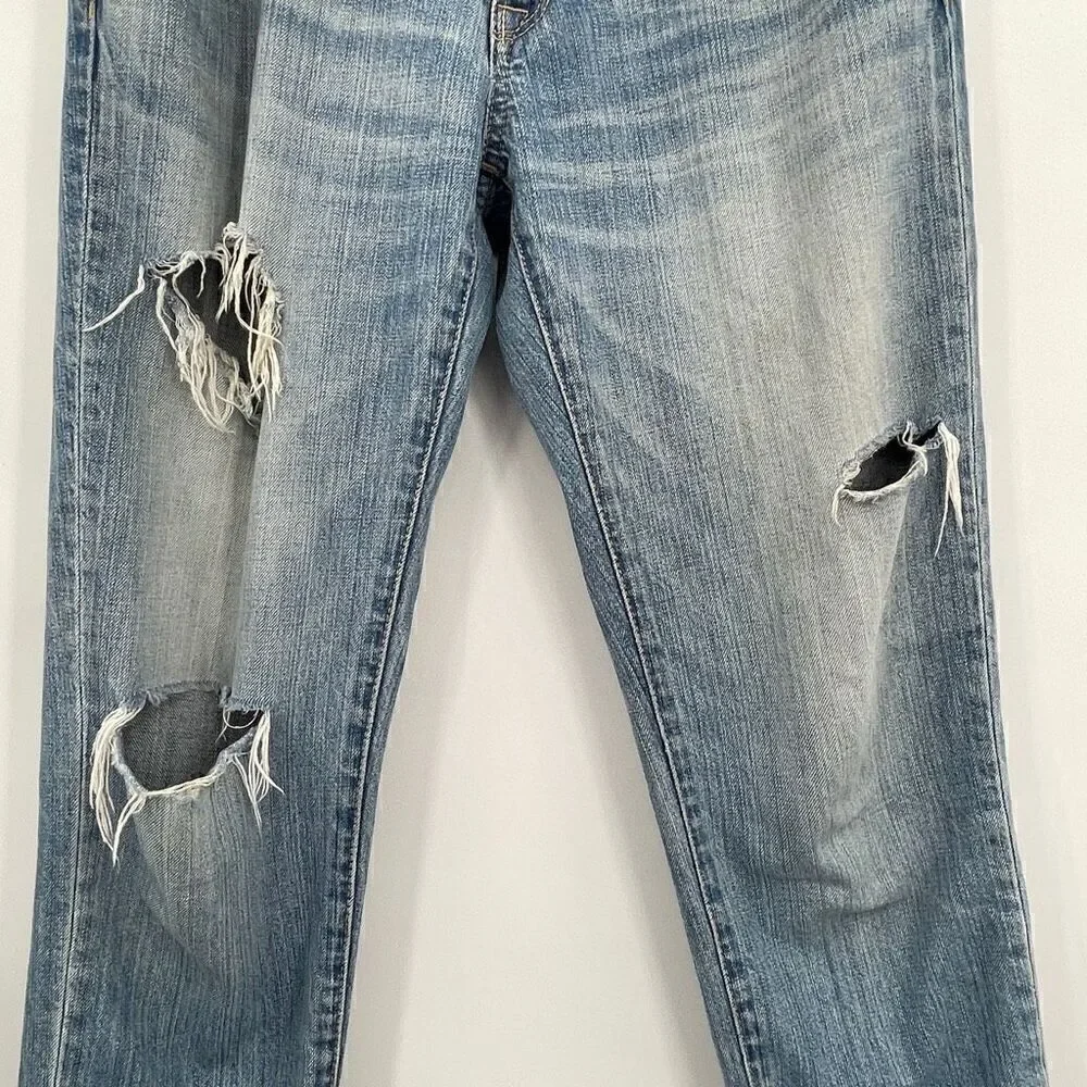 Fredy & Gloster Blue Distressed High Rise Straight Leg Denim Jeans Size see meas